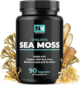 Irish Sea Moss Kapsler 124; med Organic Irish Moss, 300mg Burdock Root & 500mg Bladderwrack Pulver 124; 45- dag Supply 124; 1300mg Complex • 124; Giver jod til Thyroid & immunsupport.124; 90 Veggie Pills