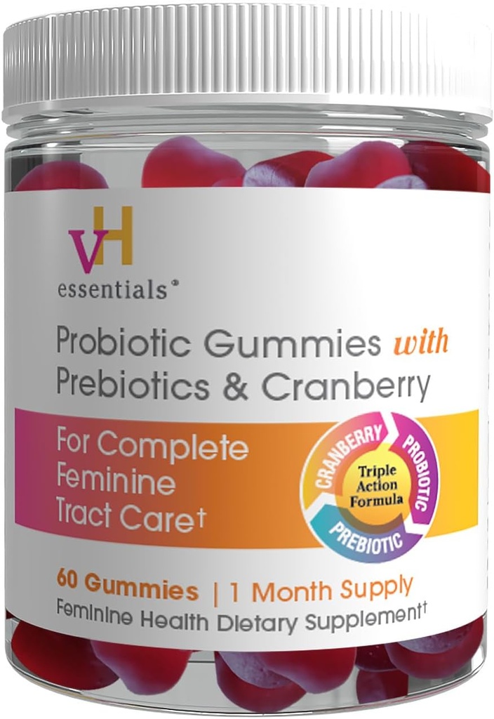 vH essentielle Probiotiske Gumier med Prebiotika & Cranberry, Koncentreret Uddrag for Urinary Tract Sundhed, Understøtter Vaginal Microflora Balance for en sund feminine Tract, 60 Greve