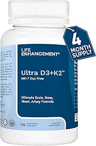 Life Enhancement Vitamin D3 K2 2000iu Supports Muscle & Brain Health - D3 K2 Supplement Helps in Immune and Cardiovascular Support - Made in USA (120 Vegetarian Capsules)