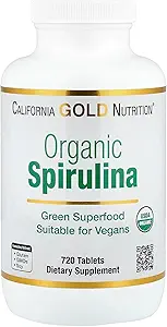 California Gold Nutrition Certified Organic Spirulina, USP Verified, USDA Organic, Non- GMO, 500 mg, 720 Vegetariske tabletter