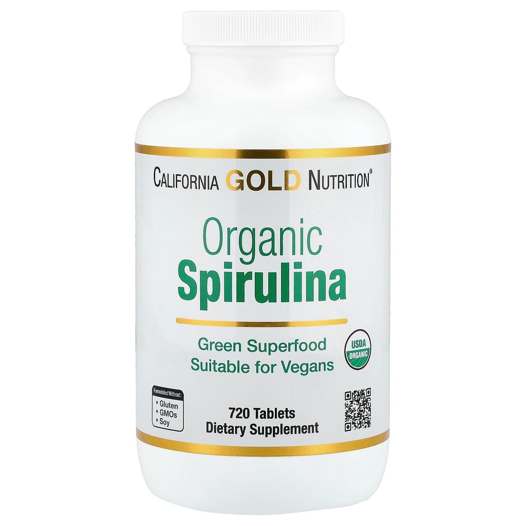 California Gold Nutrition Certified Organic Spirulina, USP Verified, USDA Organic, Non- GMO, 500 mg, 720 Vegetariske tabletter