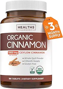 USDA Organic Cylon Cinnamon Pills - High Potency Cylon Cinnamon Supplement med 1000 mg per servering for fuld Body Antioxidant Support - Vegan Non- GMO cGMP Made & Lab Verified (3 Måneders Tilgang)