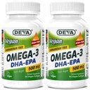 DEVA Vegan Omega-3 DHA- EPA 500MG 2- Pack - No Carrageenan, Non- Fish Oil Derived from Algae, Non- GMO, 60 Gelatin- Free Softgels Ea