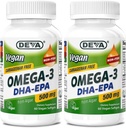 DEVA Vegan Omega-3 DHA- EPA 500MG 2- Pack - No Carrageenan, Non- Fish Oil Derived from Algae, Non- GMO, 60 Gelatin- Free Softgels Ea