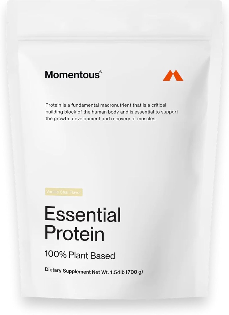 Momentous Essential Vegan Protein Powder - 20g Plant Based Protein - NSF Certified, Gluten- Free, Non- GMO, 20 Servere til Essential Everyday Use, Vanilla Chai