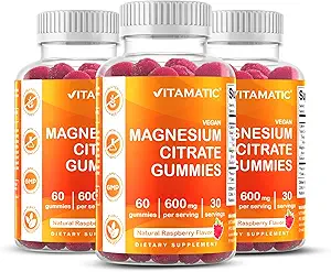 Vitamin Magnesium Gummies 600mg per servering - 60 Vegansk Gummies - Afslapning, Muskel, Bone & Energy Support - 3 Pack