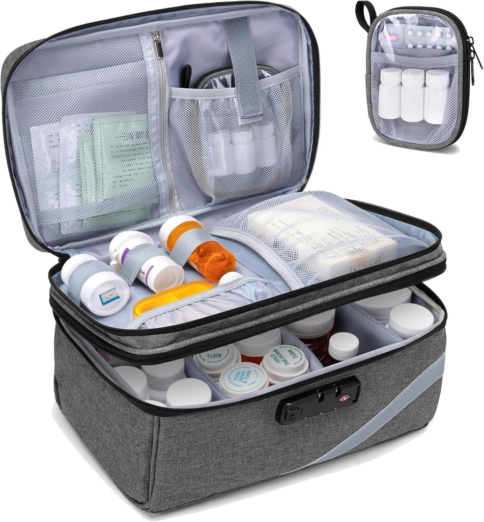 Trunab medicinopbevaringspose med kombinationslåse, låsbar pilleflaske Organizer, Travel Medication Carry sag for Medicine Box, receptpligtig, vitaminer, kosttilskud eller medicinske forsyninger