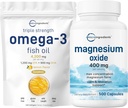 Mikroingredienser Omega-3 Fish Oil 4,200mg & Magnesium Oxide 400mg Bundle Pack Removal 124; Wild- Caught Fish, Lemon Flavored, Burpless Removal 124; Elemental Form for Max Concentration