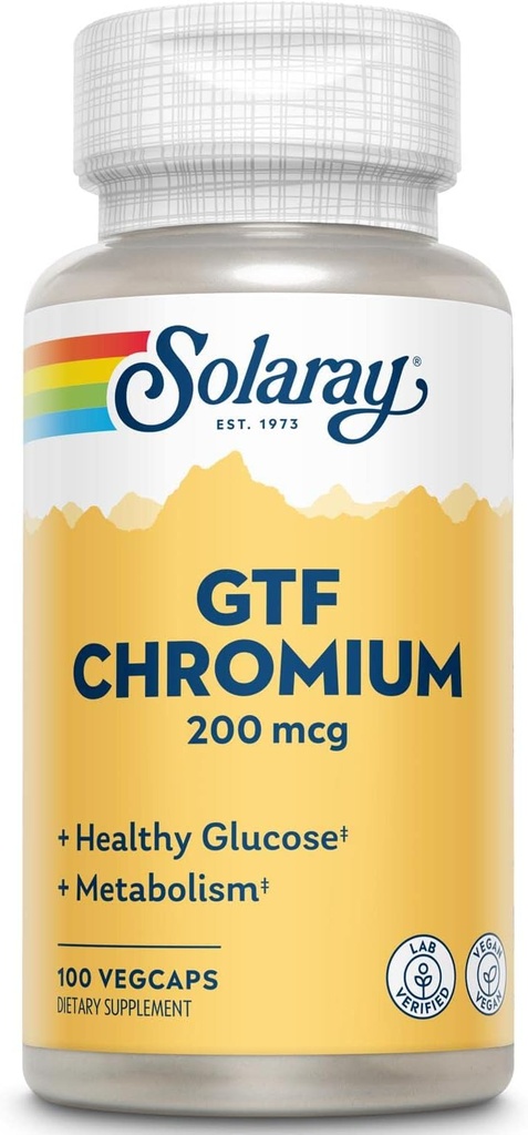 Solaray GTF Chrom Capsules, 200mg- 124; 100 Tæl - 124; pakning med 3 stk.