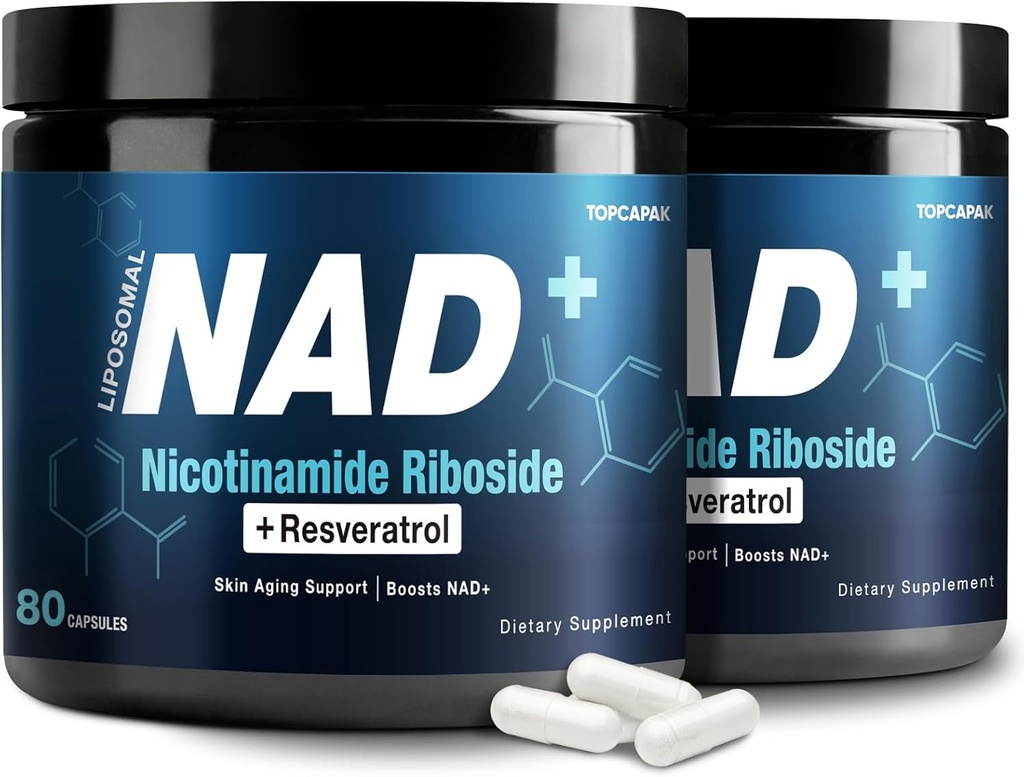 NAD + Supplement 1000mg - Nicotinamid Riboside (NR) og Resveratrol, Liposomal NAD af Pure Organic Ingredients for Women & Men Sund Aging, Brain og Cellular Energy, 80 kapsler (2Pcs)