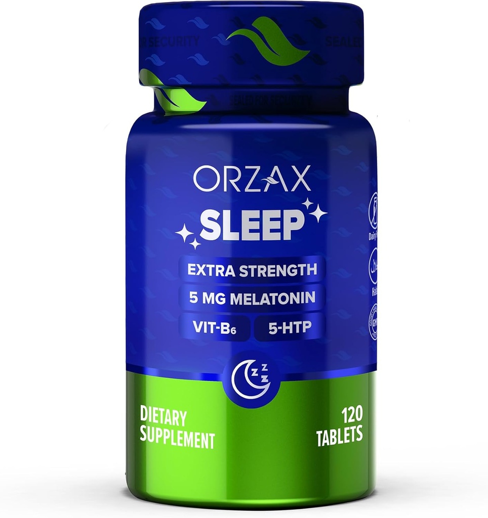 ORZAX Sleep - Melatonin 5 mg, vitamin B6 & 5- HTP supplement - Restaured Sleep Vitaminer til voksne (120 tabletter)