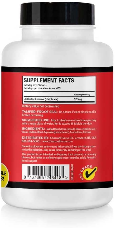 Charcoal House Chewable Aktiverede Charcoal tabletter til børn 124; Natural, Vegan, Non- GMO & Gluten Free