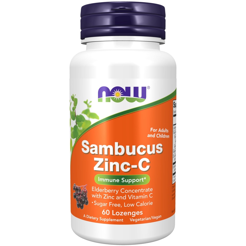 Now Foods Kosttilskud, Sambucus Zinc- C med Elderberry Koncentrat og C-vitamin, 60 Lozenges