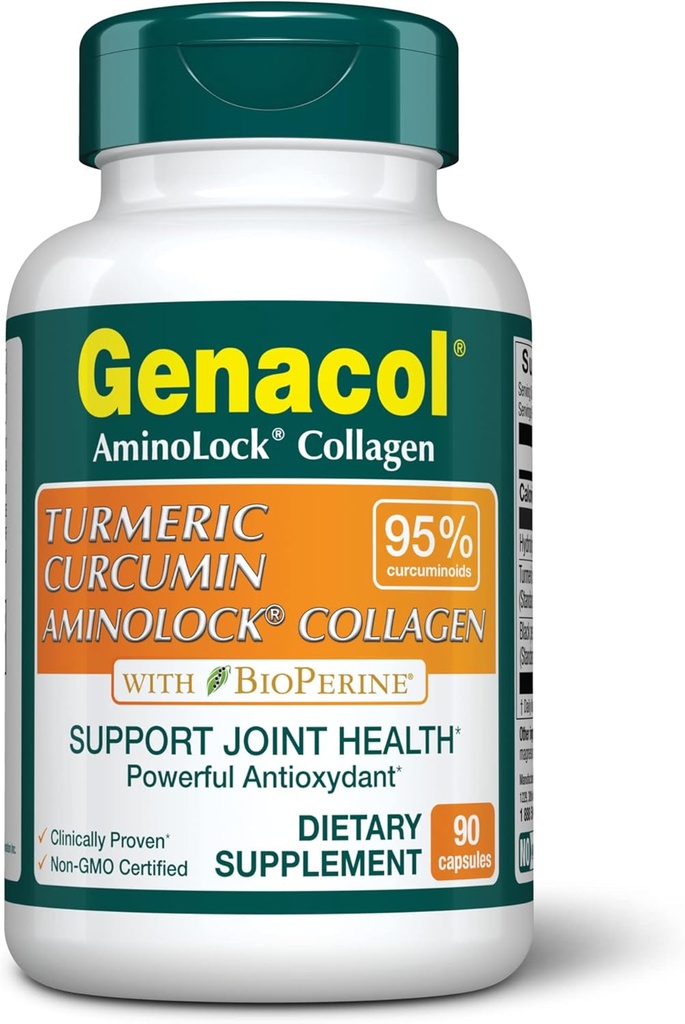 Genacol gurkemeje, Ultra- hydrolyseret collagen peptider supplement med sort pepper ekstrakt (BioPerine), Sothe din Joints, Forbedret Absorption, 90 kapsler (30- Day Supply)
