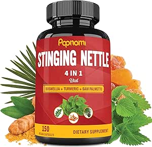 Stinging Nettle Extract Kapsler - 4in1 Kombineret med Boswellia, Gurkemeje & Saw Palmetto - 150 tællinger til 5 Måneder - Understøtter fælles, Kropsadministration, Hud, Hår & Immunitet