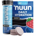 Nuun Energy Electrolyte Tablets with Ginseng, Coffein from Green Tea Extract, Vitamin B12, B6, B5, Magnesium & 4 Andre Elektrolyter, Gluten Free & Vegan, Berry Blast, 8 Pack (80 Servere i alt)