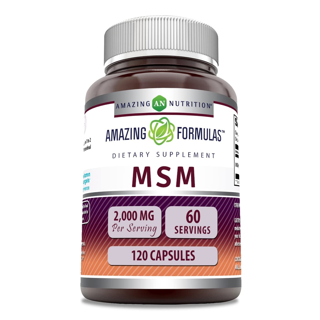 Amazing Formulas MSM (Methylsulfonylmethan) Supplement- 124; 2000 Mg pr Serving Measures 124; 120 Kapsler 124; Non- GMO Measures 124; Gluten- Free Measures 124; Made in USA