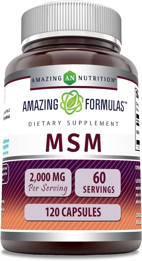 Amazing Formulas MSM (Methylsulfonylmethan) Supplement- 124; 2000 Mg pr Serving Measures 124; 120 Kapsler 124; Non- GMO Measures 124; Gluten- Free Measures 124; Made in USA