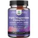 Triple Magnesium Complex Supplement - High Absorption Magnesium Glycinate, Malat & Taurate Blend for Muscles Energy Support & Heart Health - Triple Mg Complex 400 mg kapsler - 180 Tæl