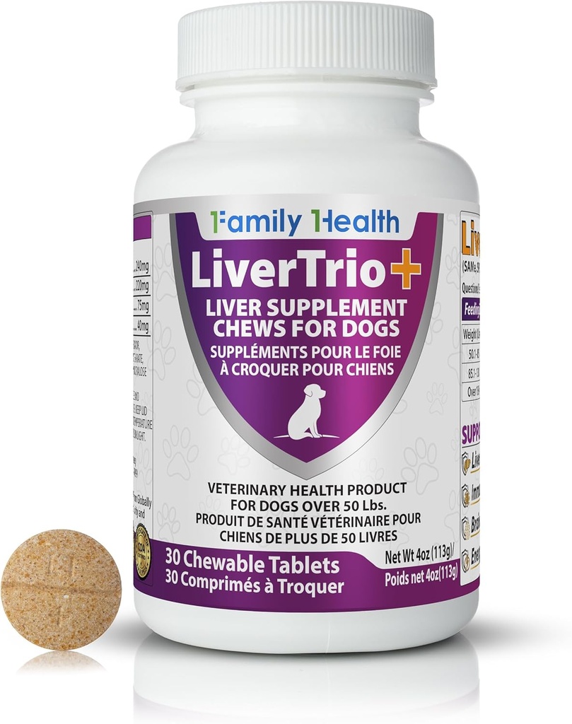 Omfattende levertilskud til store hunde. Smagsfulde tyggetabletter Kombinerende samme, SPC, Silybin A + B, + Glutathion 30Ct (Stor)