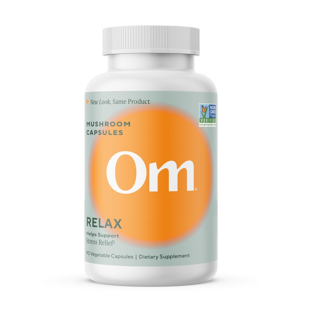 OM MUSHROOM SUPERFOOD Relax Mushroom Capsules, 90 Greve, 30 Dage, Reishi Mushrooms, Ashwagandha, GABA, L-Theanine, Magnesium, Adaptogens for Stress Support (Tidligere Gently Zen, Packaging May Vary)