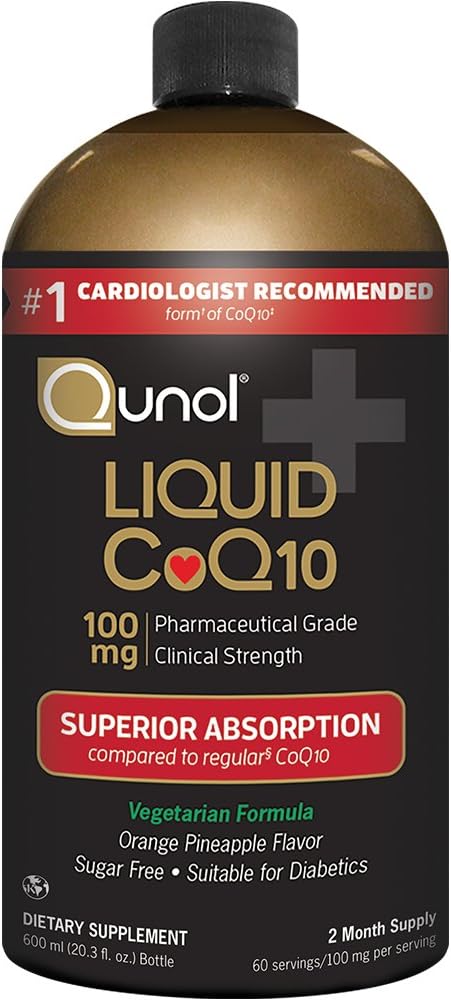 Qunol Liquid CoQ10 100mg, Superior Absorption Natural Supplement Form of Coenzym Q10, Antioxidant for Heart Health, Orange Pineapple Flavored, 60 portioner, 20, 3 oz flaske