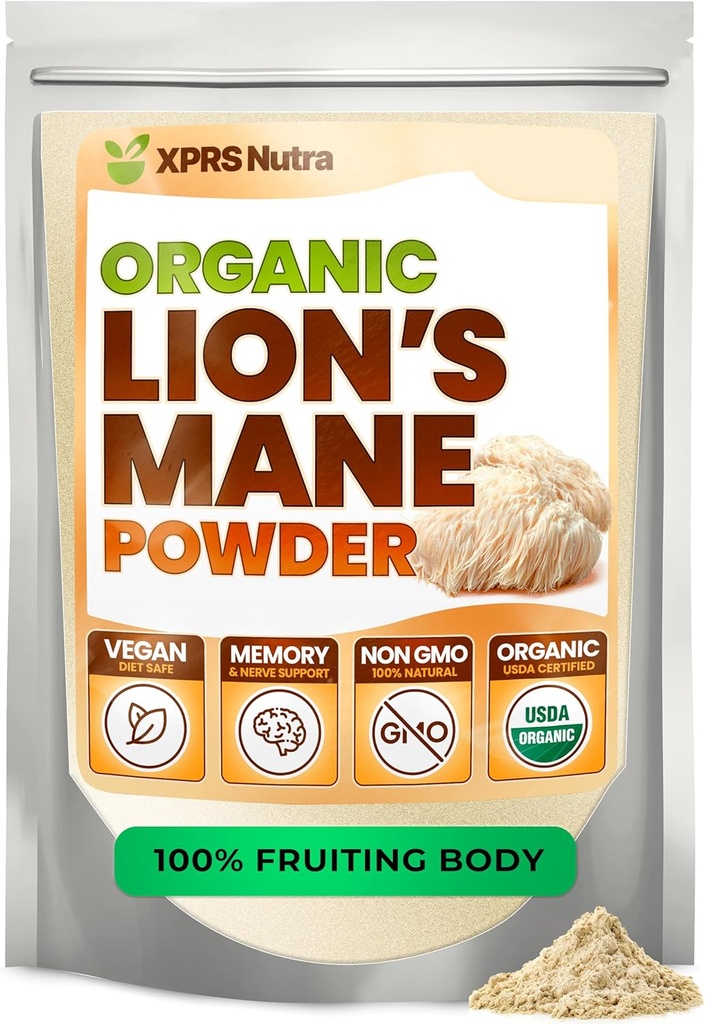 XPRS Nutra Organic Lion 's Mane Mushroom Powder - Præmie for mentalklarhed, kognition og immunitet - Vegansk Friendly (16 oz)