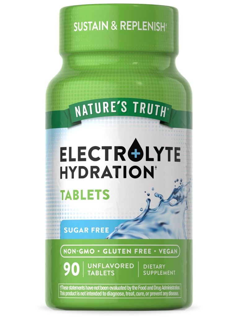 Nature 's Truth Electrolyte Tablets against 124; No Sugar Measures 124; 90 Grey Measures 124; Vegan, Non- GMO & Gluten Free Hydration Supplement 124; Med mineraler