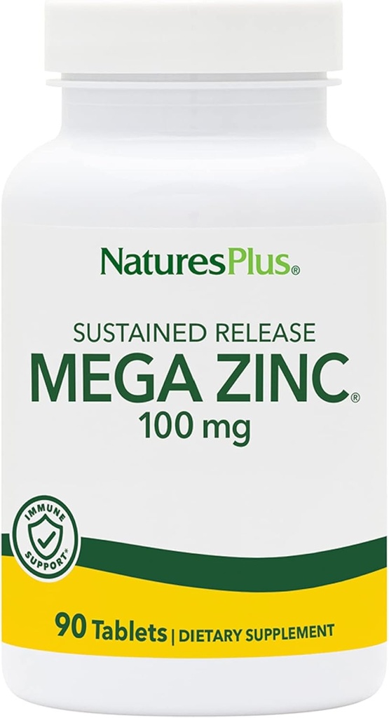 NaturesPlus Mega Zink 100 mg Vedvarende udgivelse - 90 tabletter - Vegetarisk, Gluten Free - 90 Servering
