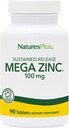 NaturesPlus Mega Zink 100 mg Vedvarende udgivelse - 90 tabletter - Vegetarisk, Gluten Free - 90 Servering