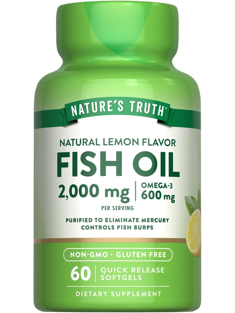 Nature 's Truth Fish Oil Omega 3 Supplement: 124; 2000mg; 124; 60 Softgels - 124; EPA & DHA - 124; Lemon Flavor - 124; Non- GMO og gluten fri