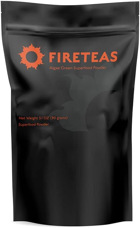 FIRE TEAS Green Superfood Powder med Seaweed & Chlorella (Cracked Cell) - Økologisk gurkemeje, Kelp, Moringa, Stevia, Aloe Vera Extract, Ginger - Smoothies, Yogurt & Milkshakes -