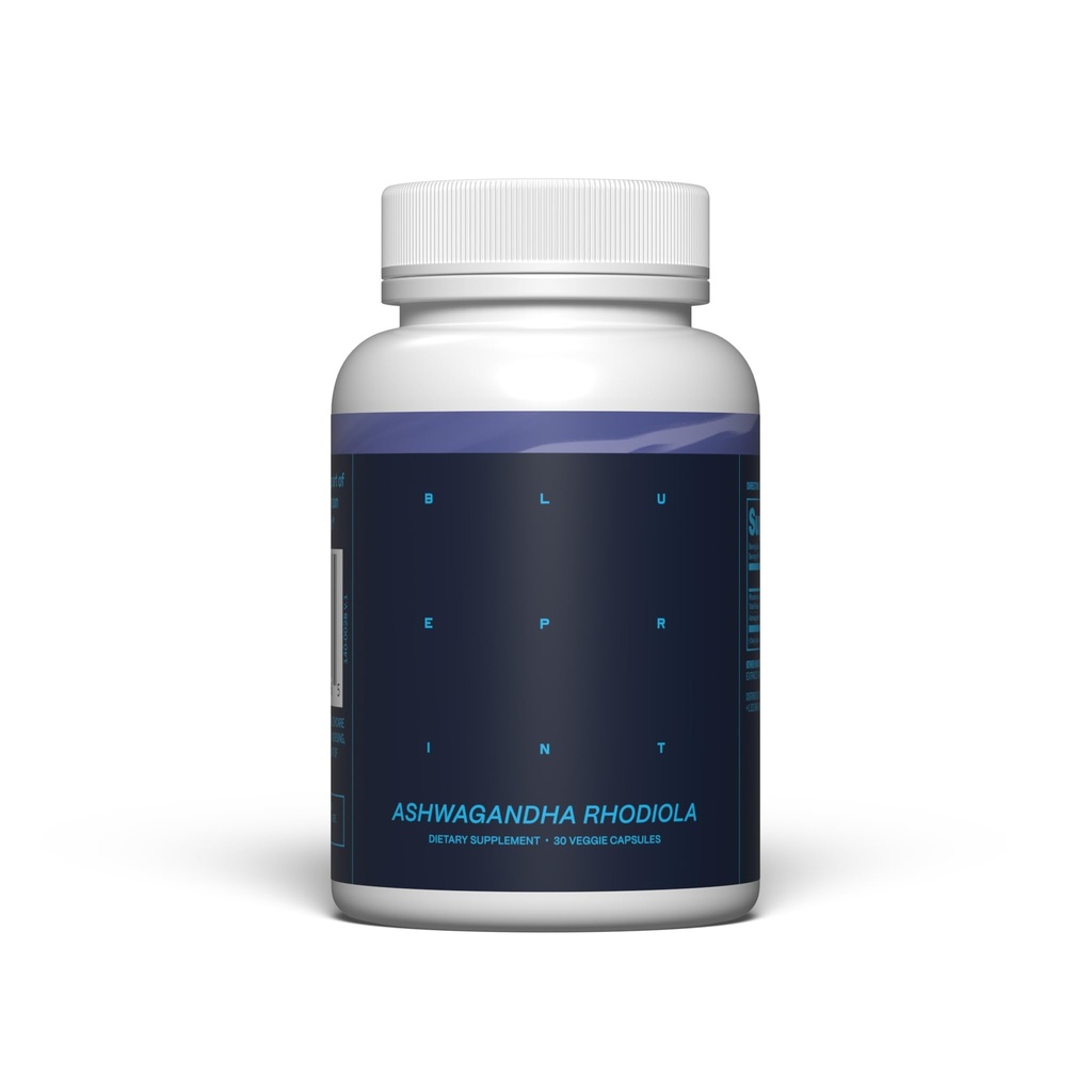 Blueprint Bryan Johnson Ashwagandha & Rhodiola Supplement - 120mg Ashwagandha + Rhodiola Root - Daily Adaptogen Capsules for Stress Support, Mood Balance, Energy & Focus - 30 Vegan Capsules