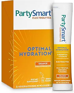 Himalaya PartySmart Orange Electrolytes Powder Packets, 12 Greve, Understøtter hydrering, Rehydrat med natrium & kalium, C-vitamin & mere, Antioxidant Recovery Blend Milk Thistle, Ginger & Gurkemeje