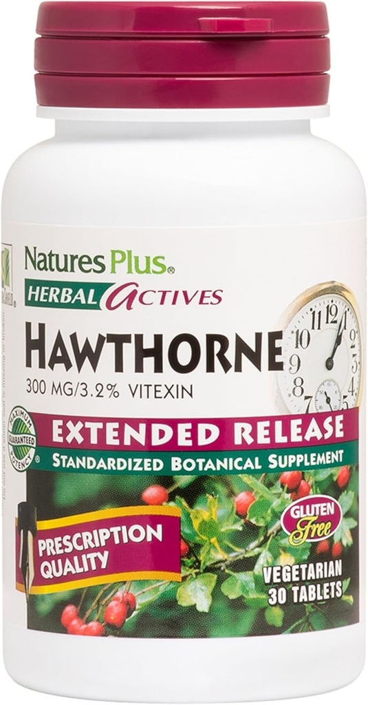 Natures Plus Herbal Actives Hawthorne - 300mg, 3,2% Vitexin, 30 Vegan Tablets - 30 Servere