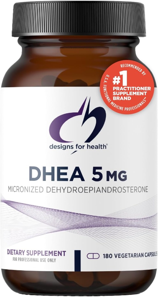 Design for sundhed DHEA 5mg - DHEA supplement til mænd + kvinder - supplement til hjælp støtte sund aldring, muskelintegritet, energi + Hormonal Syntese - Non- GMO (180 kapsler)