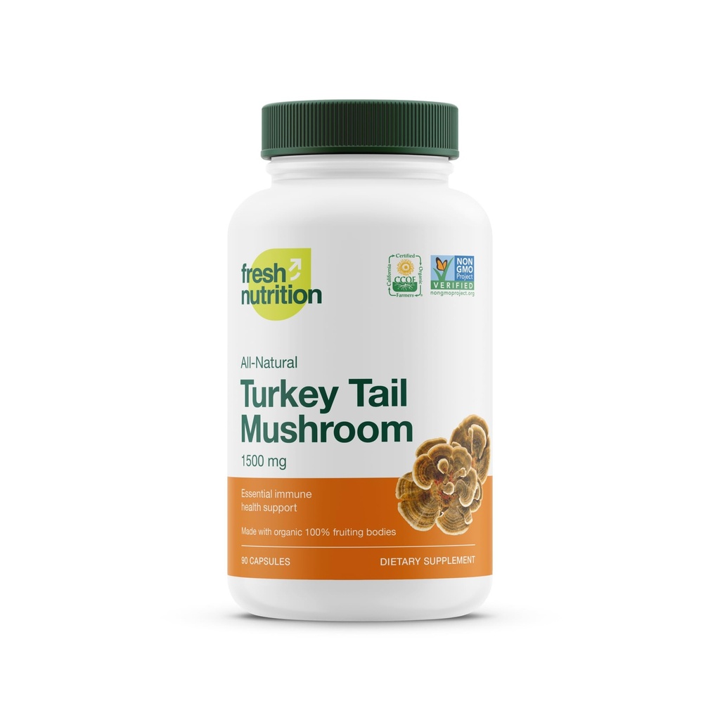 Frisk Nutrition Organic Turkey Tail Mushroom Extract Supplement - High in Beta Glucans - Non-GMO, Vegansk Friendly, Gluten- Free - 90 Kapsler