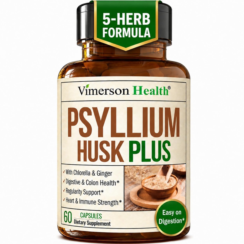 Fiber Supplement med 1080mg Psyllium Husk Pulver, Slippery Elm for kvinder & mænd, Ginger Root - High Fiber Pills for regularity, fordøjelse & Gut Sundhed - genert på Mave 60 Psyllium Husk Kapsler