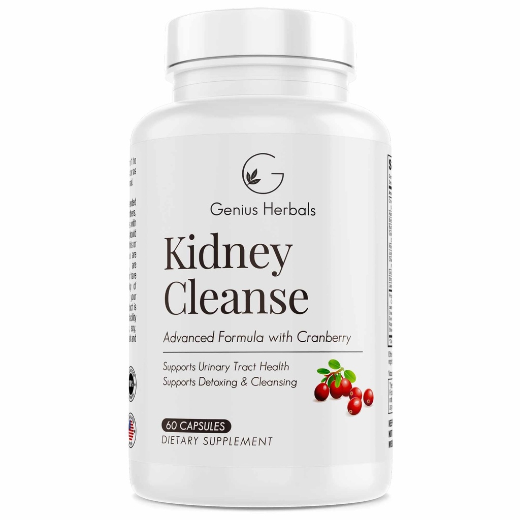 Nyrerensning Avanceret formel med Cranberry Extract, Nyre, Urinveje & Brege Detox og Rengøring - 60 kapsler