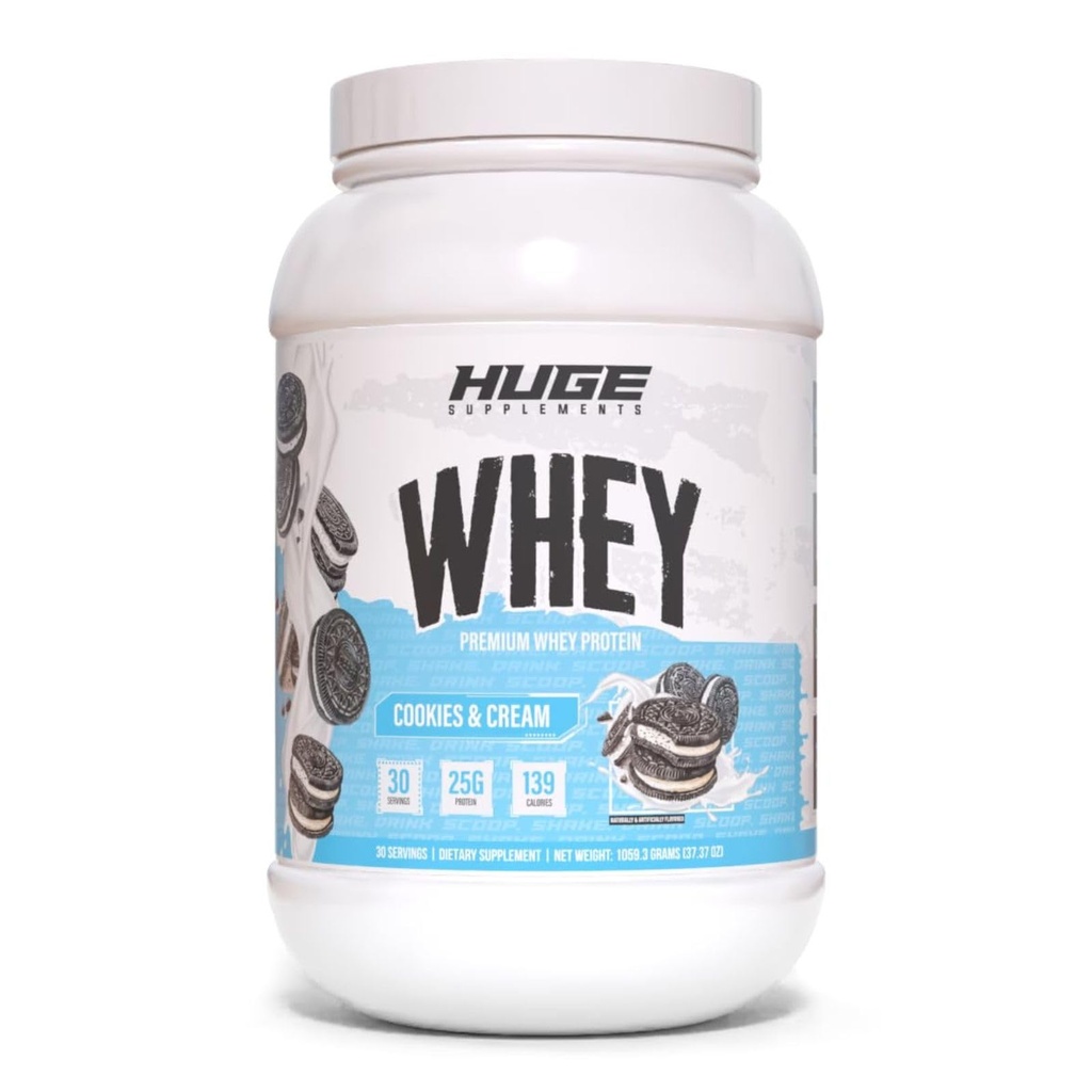 Kæmpe Whey, Protein Powder for Muscle Gain, 25g Protein, 12g EAA, understøtter muskelvækst, ydeevne og inddrivelse (Cookie & Cream, 30 Servere)