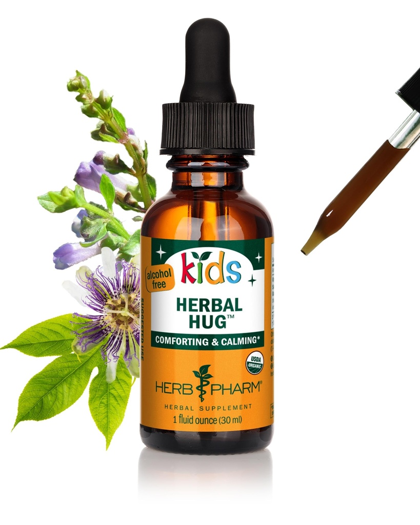 Herb Pharm Organic Kids Herbal Hug: Nervesystemet Support med Skullcap, Passionflower, Mullein & Oat Seed Budd124; Fast- Absorbing & Alkohol- Free, Kid- Friendly Taste, Extract for Kids, 1 oz *