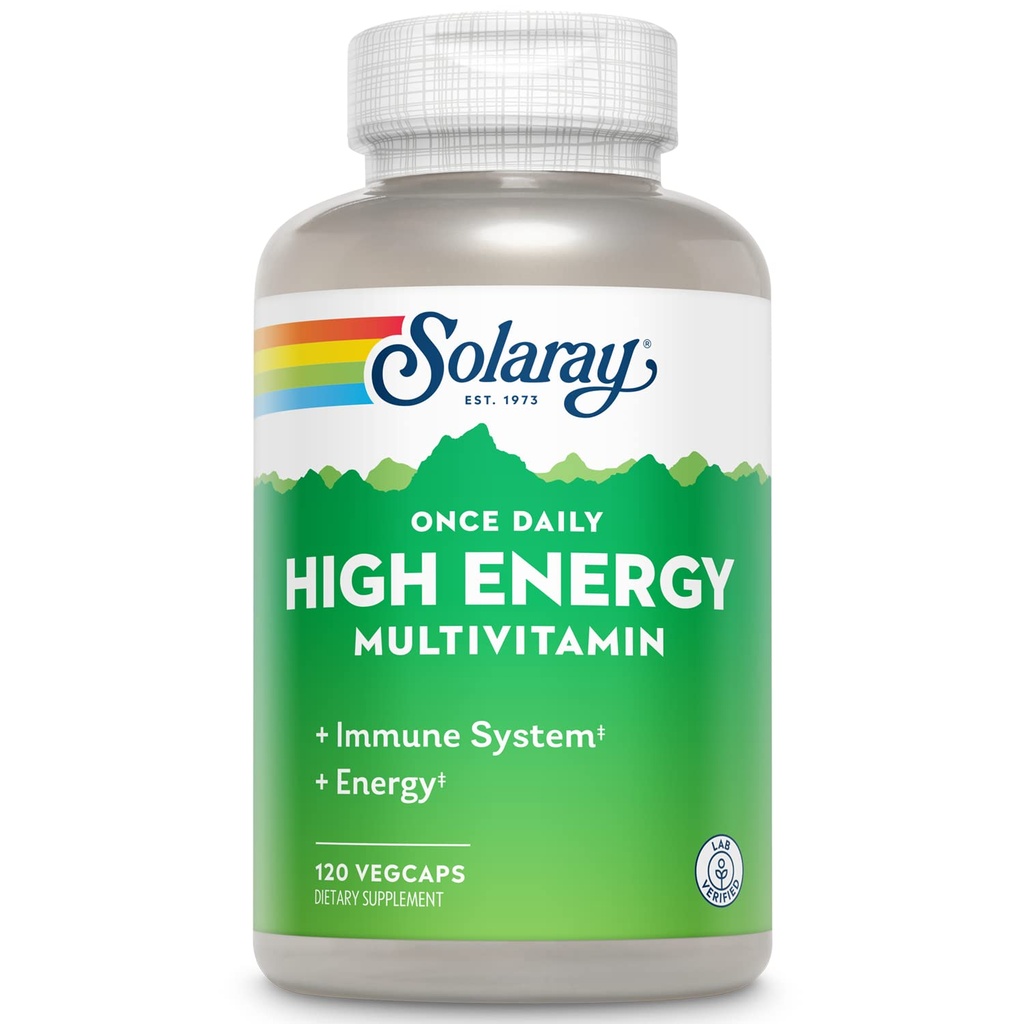 SOLARAY High Energy Multivitamin, Ingen jern, 1 / dag, Tids- Release Formel, Hele fødevarer & urter Base 120 VegCaps