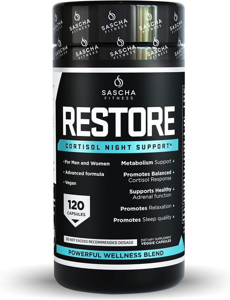 SASCHA FITESS Cortisol Night Support Pills For Metabolisme, Hormonal Support, Inmune System, Restor, Vægttab Supplements- Vegan- 120 Natural Cap
