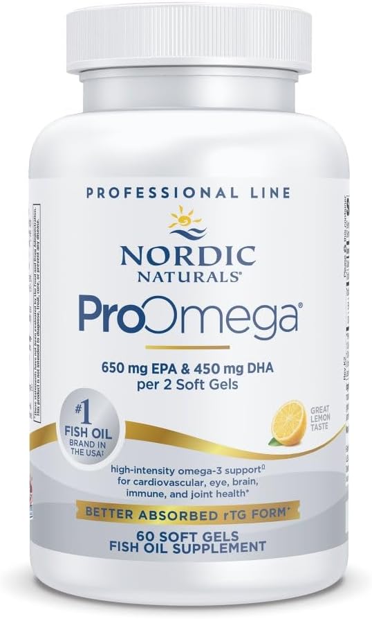 Nordic Naturals ProOmega, Lemon Flavor - 60 Soft Gels - 1280 mg Omega-3 - High Potency Fish Oil med EPA & DHA - fremmer hjerne, øje, hjerte, og immunforsvar - non-GMO - 30 Serveringer