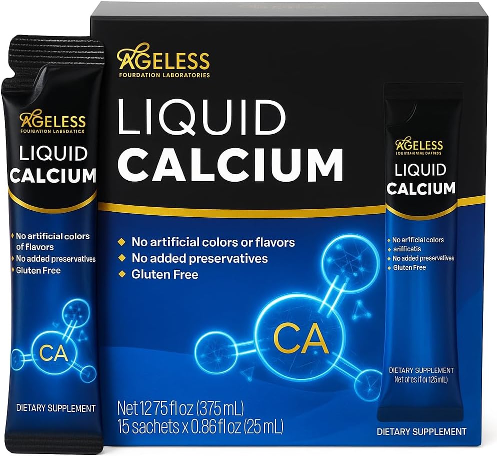 Agueless Liquid Calcium supplement til kvinder og mænd med Sea Bass Extract og D8-vitamin - høj Absorption Bone Strength Supplements, Natural Flavor, Glutenfri - 25 ml (15 Greve)