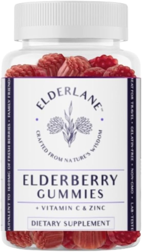 Elderlane Elderberry Gummies for voksne og børn - immunforsvar - non-GMO, Vegan, Gluten- Free, Gelatin- Free - 60ct, 100mg