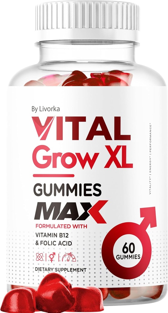 Vital Grow XL Mandlige Gummies - Mænds Performance Gummies 1050MG Vital GrowXL Blend, Vital Growth Gummy Advanced Formel, 60 Gummies for 1 Måned