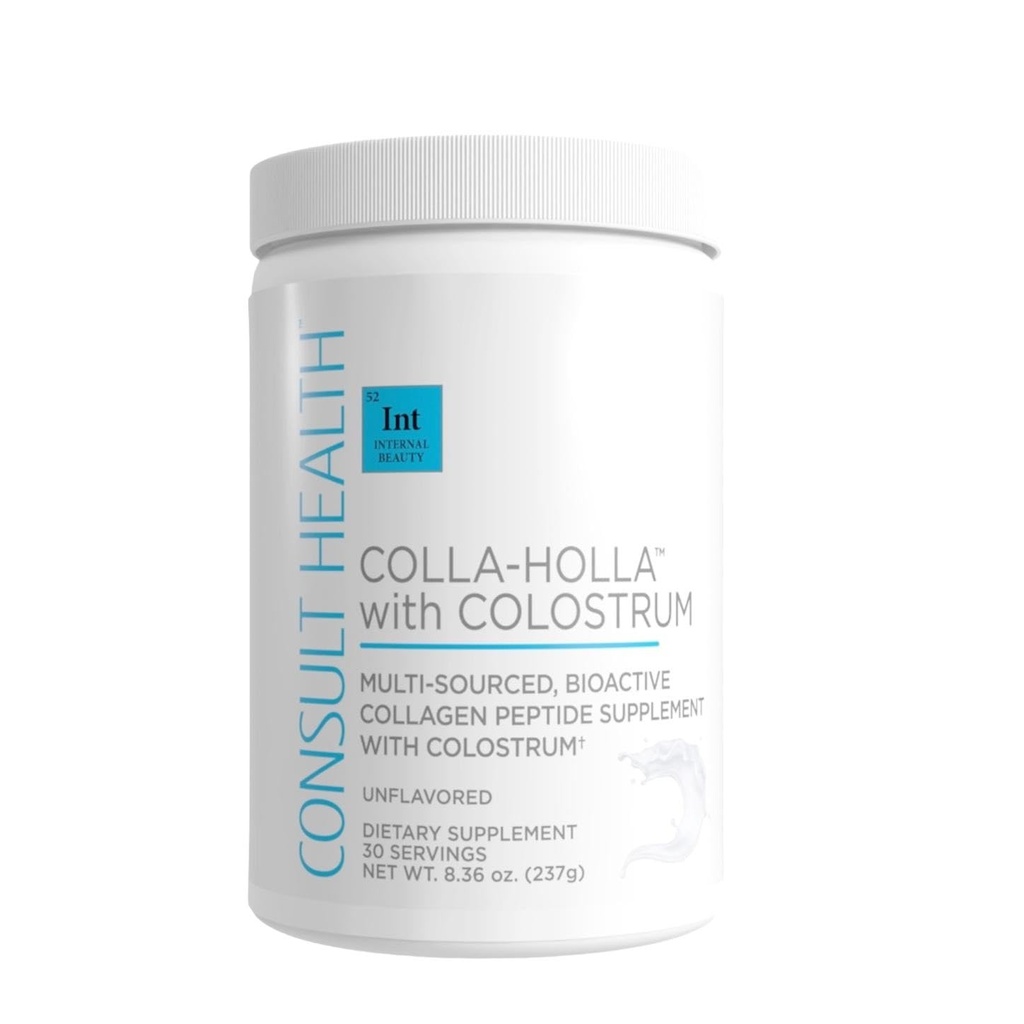Consult Health Colla Holla - Multi- Sourced Collagen Verisol Protein Powder med Colostrum til hudelasticitet, Rynkereduktion, sundt hår & fælles støtte. 8.36 oz