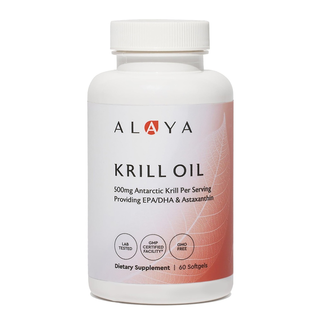 Alaya Naturals - Antarktis Krill Oil 500mg tillæg med fosfolipider, EPA / DHA Omega 3 & Astaxanthin - non-GMO - PCB Testet Krill Oil - 60 Softgels