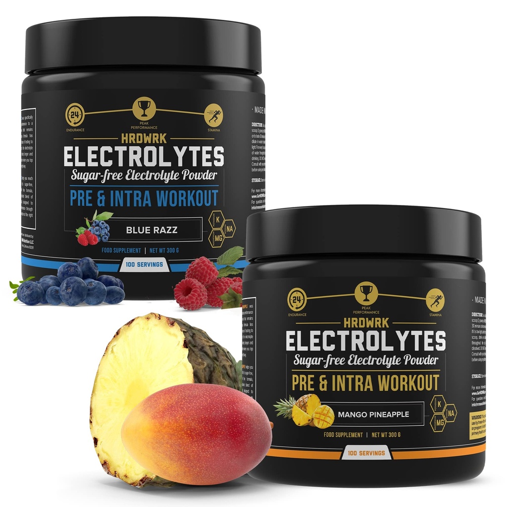 HRDWRK Electrolytes Powder with Magnesium, Kalium - Sugar Free Electrolytes Boost Endurance og reducere træthed med denne Electrolytes supplement - Maksimal hydrering - Keto Friendly